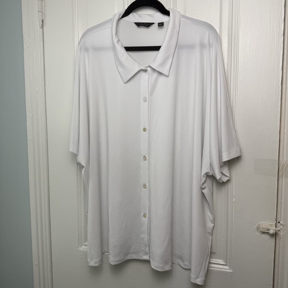 Susan Graver Camp Shirt Womens 4X White Dolman Liquid Knit Button Front NWOT